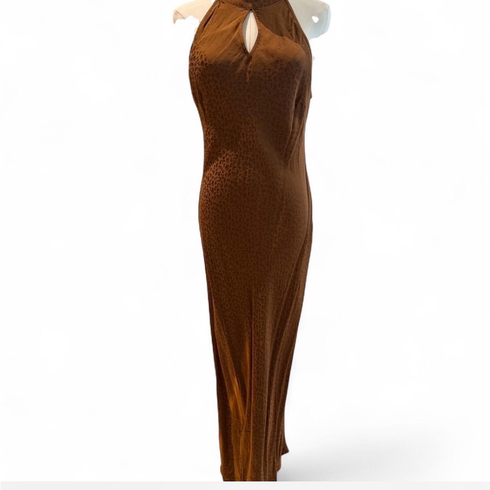 Brown Halter Maxi Dress with Keyhole